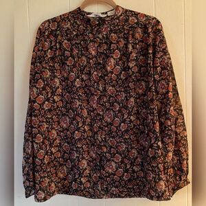 Lady Manhattan Blouse Women’s 12 Black Multicolored Floral Semi Sheer